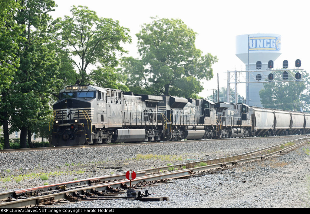 NS 4488 leads train 51J southbound with all company hoppers